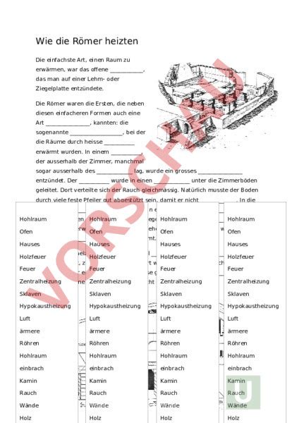 Arbeitsblatt Lückentext Wie heizten Römer Geschichte Altertum