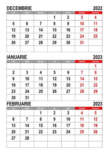 Calendar Decembrie 2022 și Ianuarie Februarie 2023 Calendarulsu