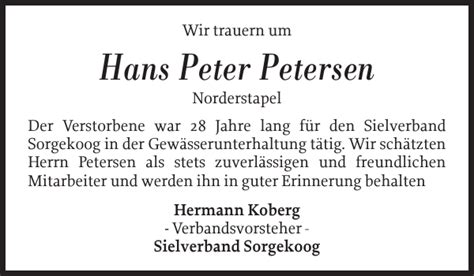 Hans Peter Petersen Gedenken Husumer Nachrichten