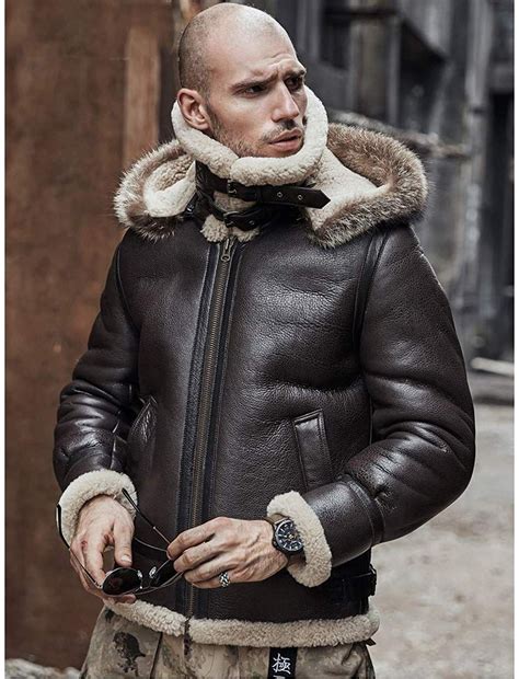 Men S Sheepskin Shearling Jacket Detachable Hooded B Flight Jacket