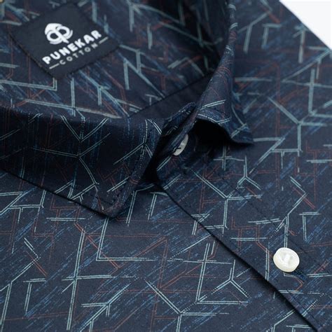 Navy Blue Color Geometric Printed Shirt For Men – Punekar Cotton