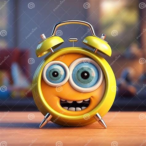 Cartoon Alarm Clock Character Yellow Smile Cheerful 3d Alarm Clock Stock Illustration