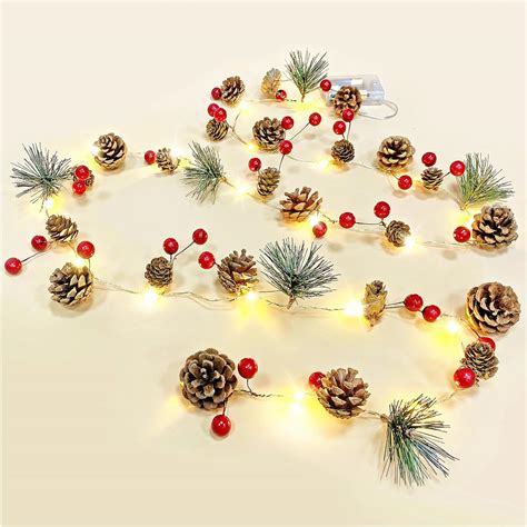 Christmas Garland With Lights 656 Ft Pine Cone String Lights With 20