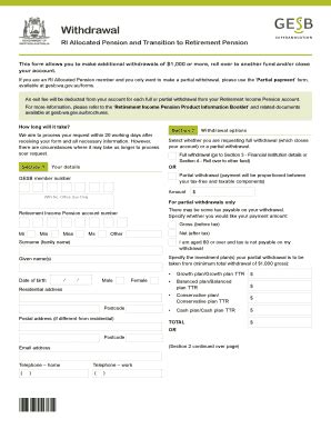 Fillable Online Withdrawal Form Retirement Income Pension Withdrawal