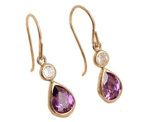 Gold Amethyst Earrings - 10k Yellow Gold Dangle Purpl… - Gem