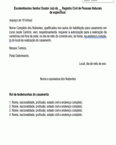 Peti O Padr O Para Requerimento De Casamento Fora Da Sede Do Cart Rio