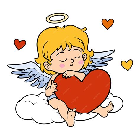 Carácter de vector de san valentín, ángel con corazón | Vector Premium