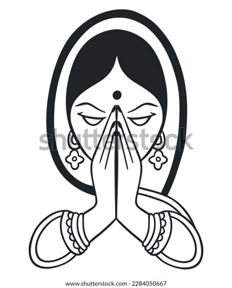 Indian Woman Traditional Dress Pose Namaste Stock Vector (Royalty Free ...