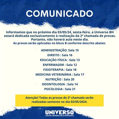 Provas De Segunda Chamada UNIVERSO BH