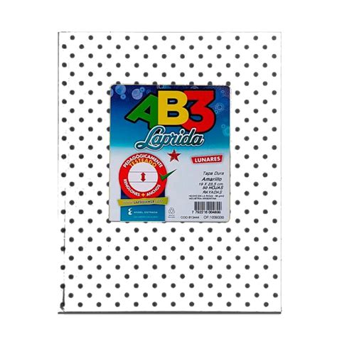 CUADERNO LAPRIDA AB3 LUNAR NEGRO FONDO BLANCO 48 HOJAS RAYADAS