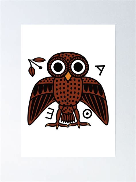 Cute Athenian Owl From Ancient Greece With Wings Spread Poster For