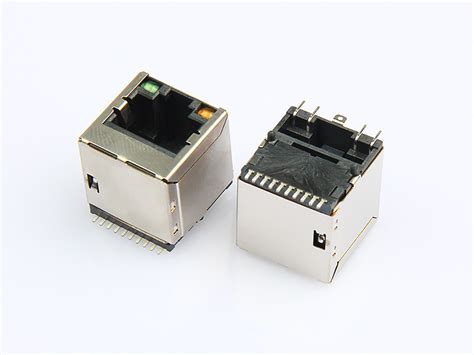 Gigabit Vertical Rj45 1x1 180 Degree Shielded With Light Smt Patch Vertical Rj45 Modular Jack 惠