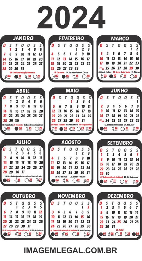 Base de Calendário 2024 Preto para montagem de calendário de bolso