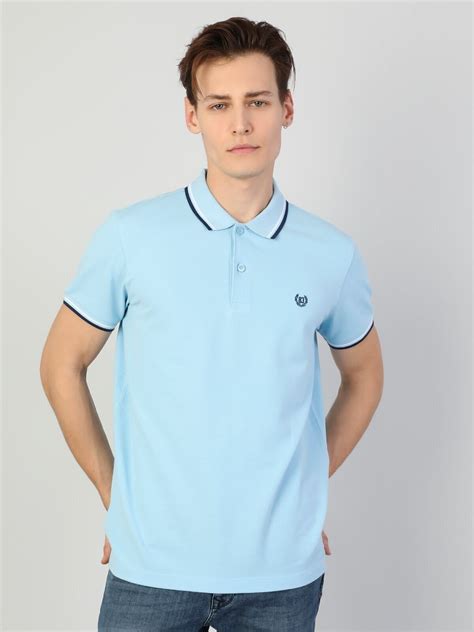 Colins Regular Fit Polo Yaka Erkek Mavi Polo K Sa Kol