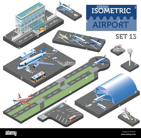 3d isometric airport and city map constructor elements isolated on ...