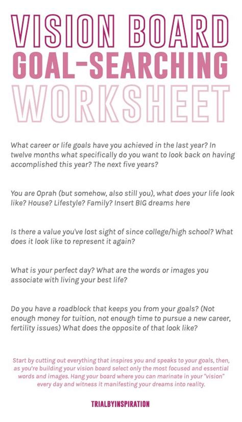 Vision Board Worksheet Vision