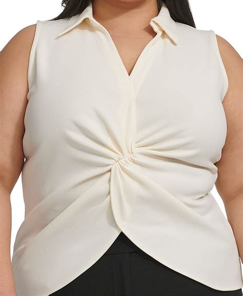 Calvin Klein Plus Size Collared Twist Front Blouse Macys