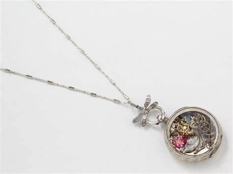 Antique Sterling Silver Pocket Watch Case Necklace Hand Engraved