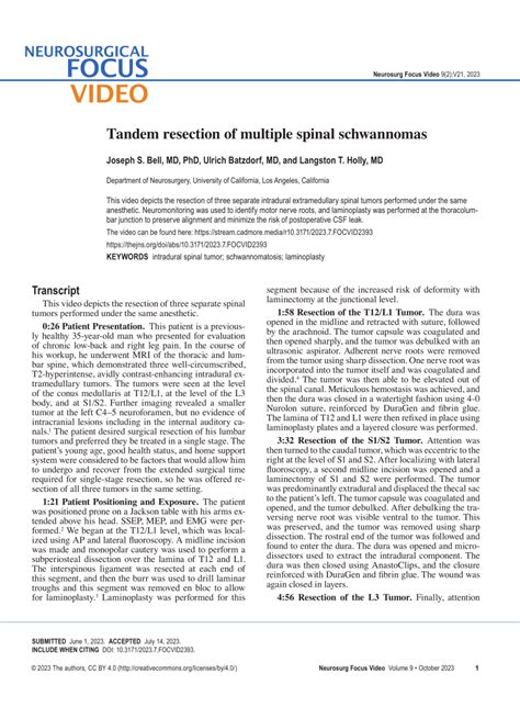 Pdf Tandem Resection Of Multiple Spinal Schwannomas