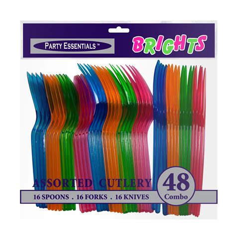 Party Essentials Plastic Knives Forks Spoons Combo Set Neon Colors