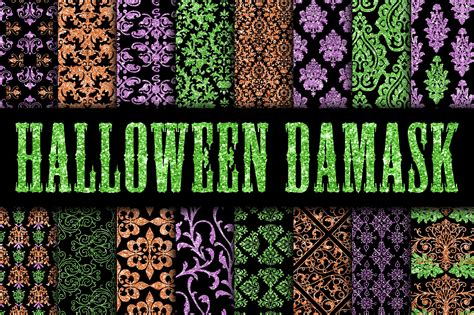 Halloween Glitter Damask Digital Paper Textures (353466) | Backgrounds ...