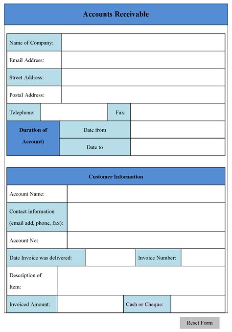 Accounts Receivable Form Editable PDF Forms