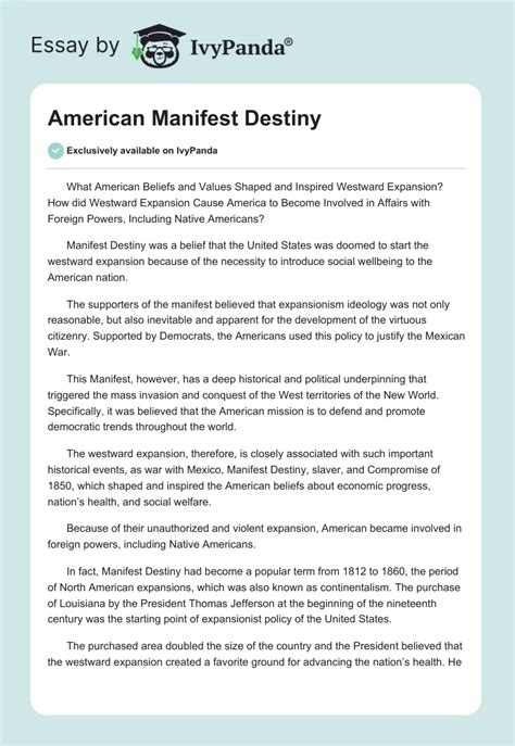 American Manifest Destiny 1644 Words Essay Example