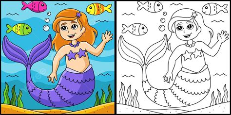 Beautiful Mermaid Coloring Page Illustration Water Outline Colouring