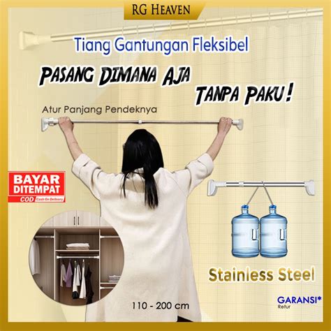 Jual Tiang Gorden Fleksibel Tiang Jemuran Tirai Tanpa Paku Serbaguna