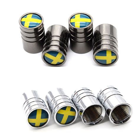 4 Pcs Set Copper Sweden Flag Tire Valve Stem Cap Dustproof Tire Wheel