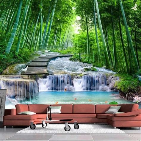 Waterfall Wallpaper Waterfall Wall Mural Nature Forest Wallpaper