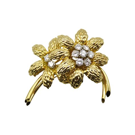 Broche Oj Perrin En Or Jaune Cts Et Platine Massif Avec Diamants