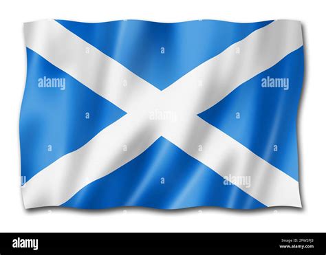 Scotland flag, United Kingdom waving banner collection. 3D illustration ...