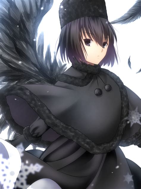 Safebooru 1girl Black Capelet Black Dress Black Eyes Black Feathers