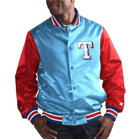 Satin Top Slugger Texas Rangers Light Blue and Red Jacket