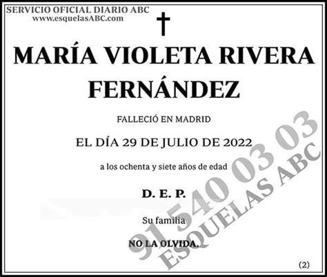 Mar A Violeta Rivera Fern Ndez Esquelas Abc