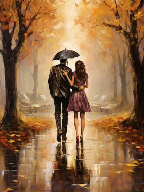 Premium Ai Image Rain Lovers Illustration Hetero Couple Passion Love