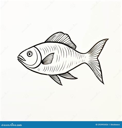 Simplistic Fish Line Drawing Illustration in Light Silver and Black Stock Photo - Image of ...