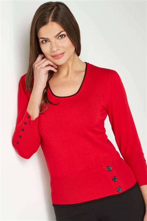 Contrast Button Detail Jumper In Red Roman Originals Uk Womens