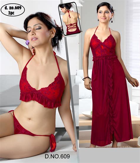 Online G String Lingerie Night Set Pc Bra Panty Nighty HX Maroon Prices Shopclues India