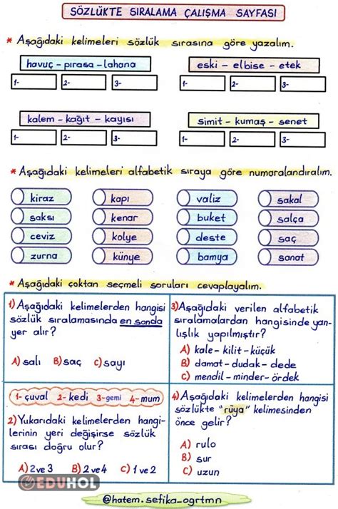 3 Sınıf Türkçe Sözlükte Sıral Eduhol Ders Videoları İzle Online