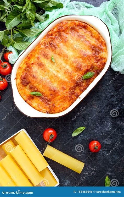 Stuffed Cannelloni With Bechamel Sauce Cannelloni Pasta Baked With Meat Cream Sauce Cheese On