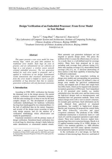 (PDF) Design Verification of an Embedded Processor: From Error Model to ...