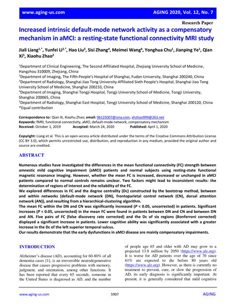 Pdf Increased Intrinsic Default Mode Network Activity As A