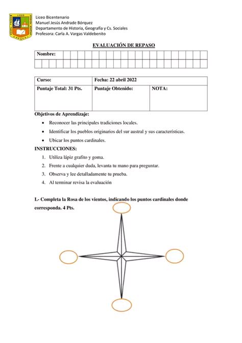 Evaluación tercero básico profe social