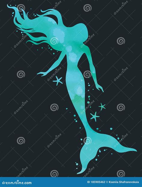 Mermaid Watercolor Vector Silhouette Illustration Stock Vector