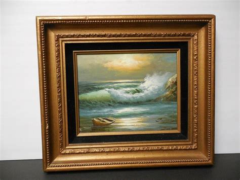 Vintage Oil Painting Signed By Stevens Seascape Ocean Waves Framed 16 5 X 14 5 3773966775