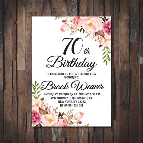 70th Birthday Invitation For Women 70th Birthday Invitation Etsy