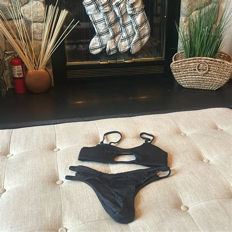 Tinibikini Swim Tinibikini Black Ribbed Two Piece Bikini Set Size Medium Poshmark