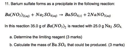 Solved Barium Sulfate Forms As A Precipitate In The Following Reaction